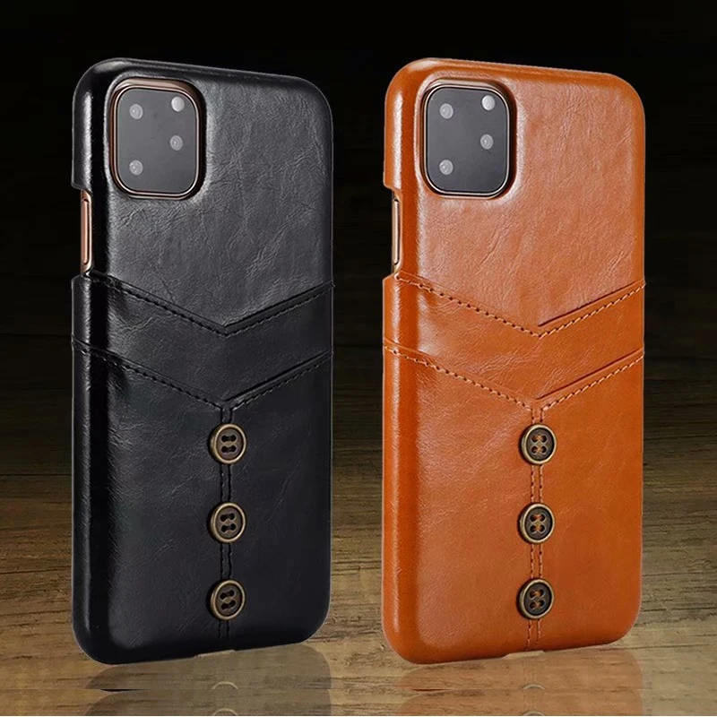 

Case For iphone 8 7 6 6S Plus X XS Max XR 11 Pro Max 2019 Luxury Brand Leather Business Card Slot Holder Back Cover