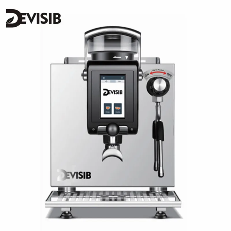 DEVISIB Commercial Espresso Machine Stainless Steel Touch Automatic with Quiet Grinder Dual Boiler Water Supply Line