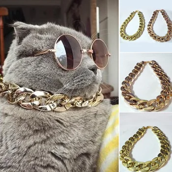 

Dog Cat Pet Chain Collar Adjustable Punk Gold Plated Puppy Safety Training Collar Pet Supplies