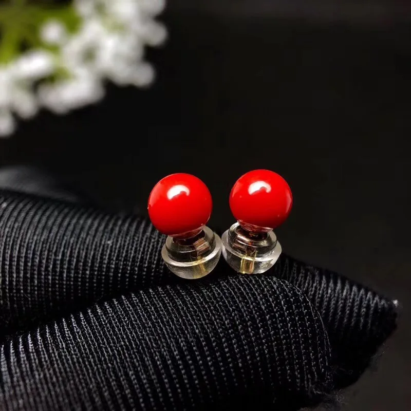 KJJEAXCMY boutique jewelry 18K gold inlaid natural red coral gemstone female luxury earrings support detection trendy