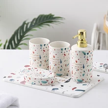 

Toilet Ceramic Color Spot Mouthwash Cup Sub Bottle Soap Dish With Tray Washing Set Toothbrush Cup