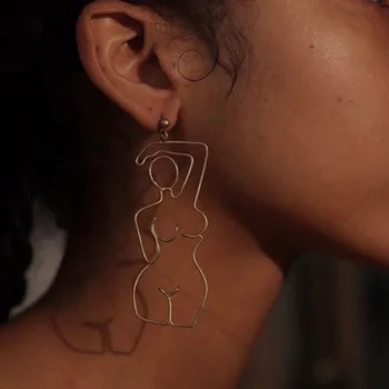

Original Female Body Dangle Earrings For Women 2020 INS Hot Artsy Gold Figure Outline Drop Earrings Jewelry Earrings Bijoux