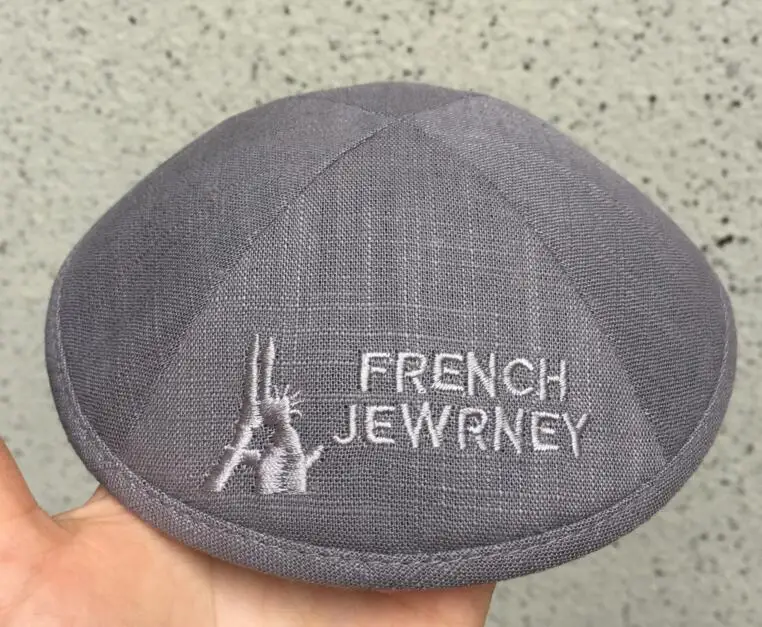 Темно-серые льняные KIPPAHS с серебряной вышивкой логотипа
