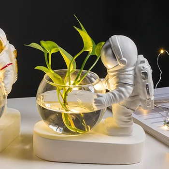 

Glass Flower Vase Resin Astronaut Diver Ornaments Creative Vases Hydroponics Desktop Decoration Flowers LED Light Pluggable Pot