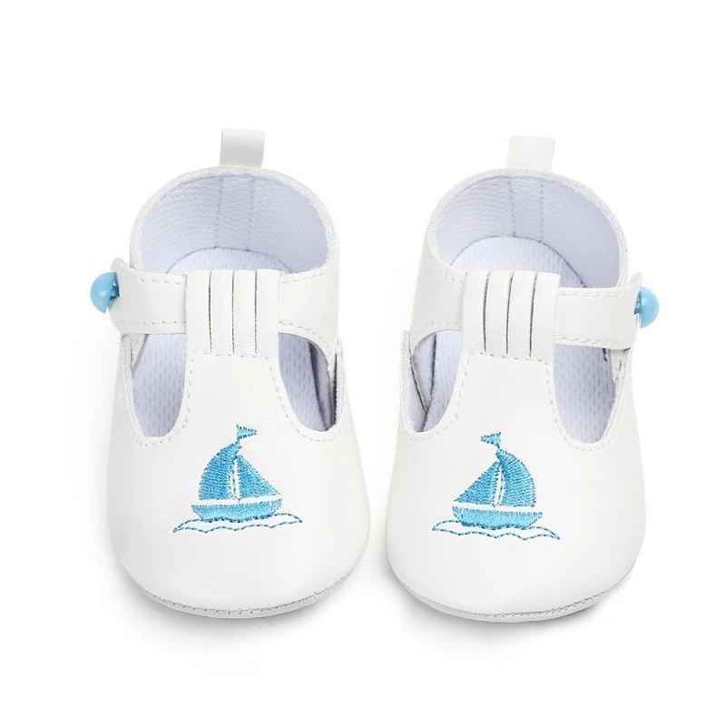 Blue sailboat-13 Кнопка для детской одежды для новорожденных; обувь из искусственной кожи; милая детская обувь для маленьких мальчиков и девочек с медведем-лодочкой; обувь для малышей от 0 до 18 месяцев - Цвет: Blue sailboat-13