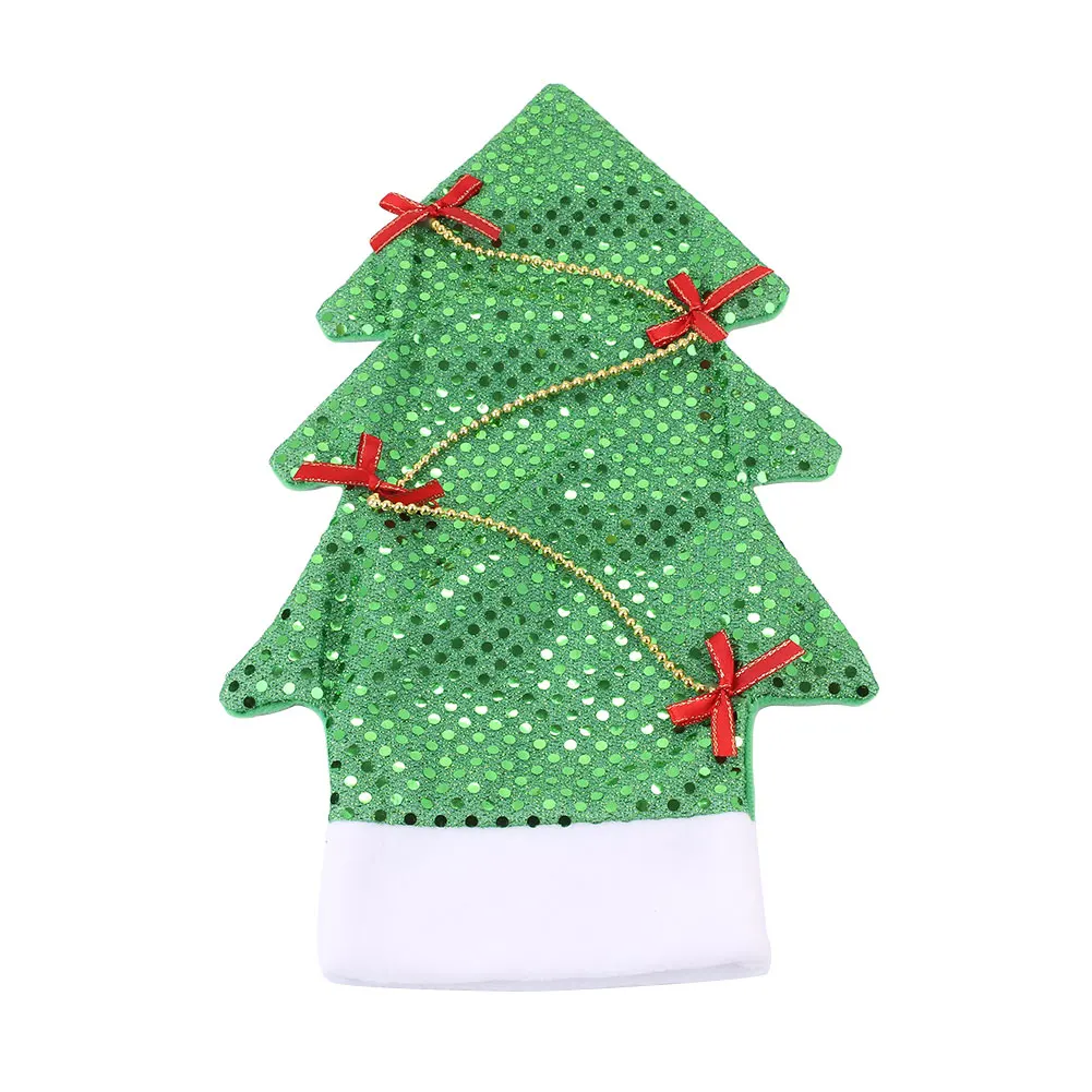 Bling Shiny Christmas Tree Shape Wine Bottle Cover Decorations Red Green