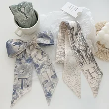 2022 New Ladies English Letter Printed Small Silk Scarf HandleBag Ribbons Skinny Scarves lady Fashion Luxury Brand Hair Tie