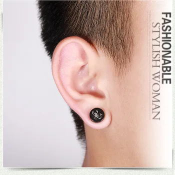 

1PCS No Hole Round Crystal Magnetic Magnet Scorpion Earrings For Women Men Punk Stainless Steel earrings 8mm/10mm