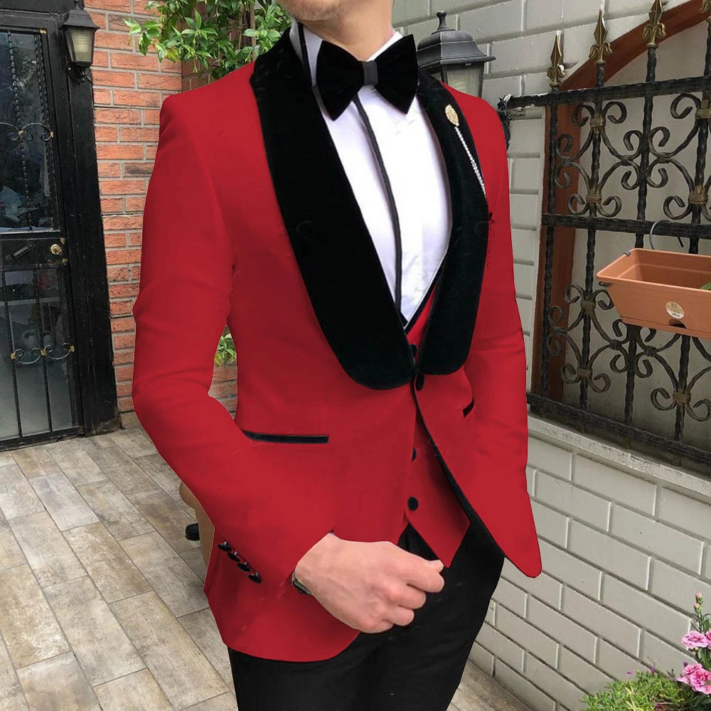 New British Style Men Suit 3 Piece Shawl Collar Wedding Groom Male Blazer Slim Fit High Quality Cocktail Party Costume Besopke