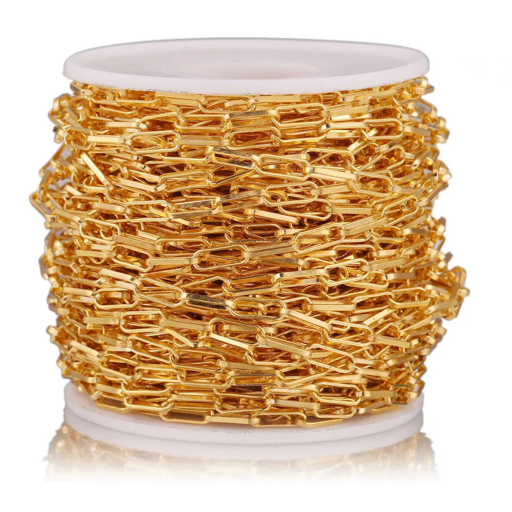 1 Meter Copper Clad Iron 4mmx10mm Gold Flat Drawn Cable Chain for DIY Square Jewelry Chains Accessories Wholesale | Украшения и