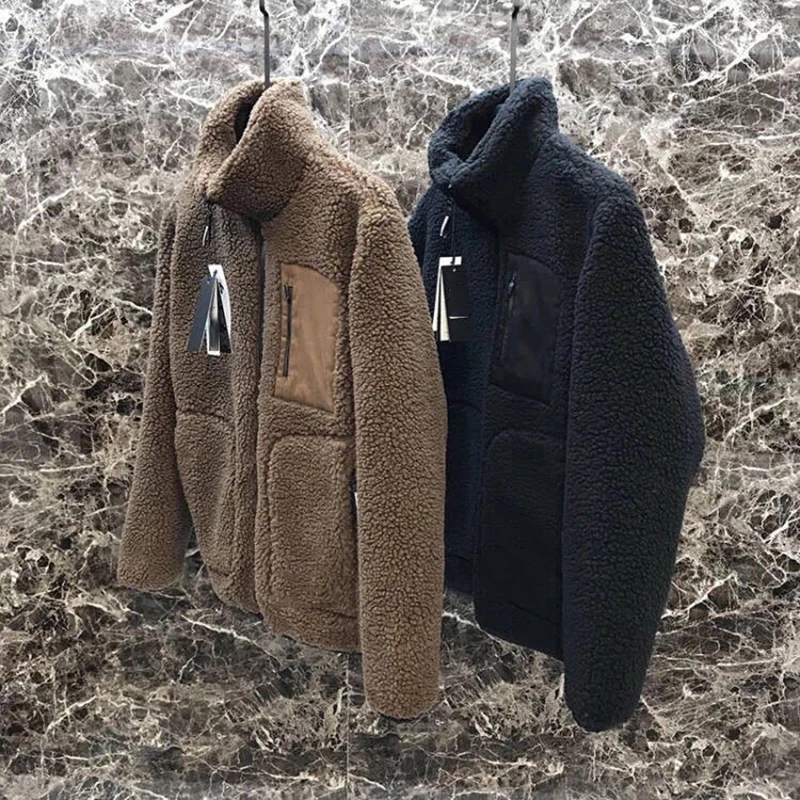 

Spring and autumn men's windproof stretch stand-up collar imitation lamb fleece jacket polar fleece couple casual tops for men a