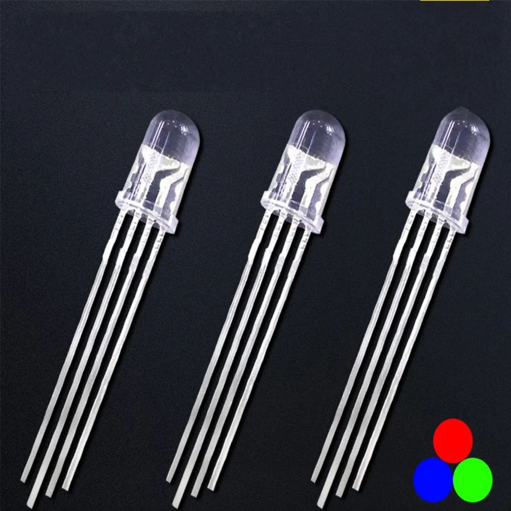 Vibrant 1000-Piece 5mm RGB LED Kit - Common Cathode/Anode, Four Feet, Transparent Highlight, F5 Diode for Colorful Illumination Description Image.This Product Can Be Found With The Tag Names EL Products, Electronic Components Supplies, Fullcolor led