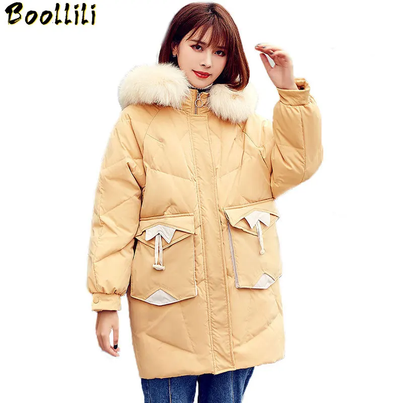 

Boollili White Duck Down Jacket Women Clothes 2020 Winter Coat Women Korean Fox Fur Collar Hooded Puffer Jacket Women Parka