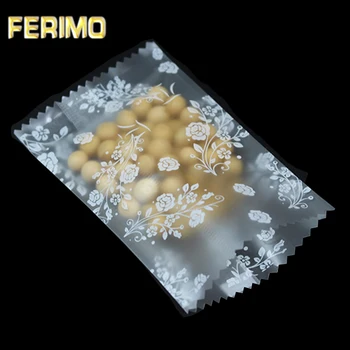 

2800pcs/Lot Open Top Heat Seal Matte Clear Poly Package Bag For Baking Cookies/Biscuits Packing Rose Printed Plastic Pouches