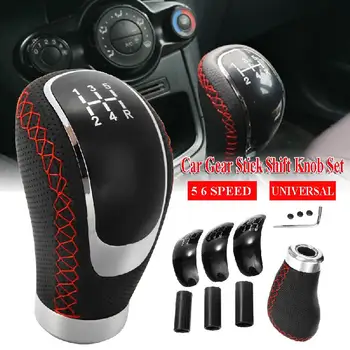 

5 6 Speed Genuine PU Leather Gearshift Universal Replacement Manual Car Gear Stick Shift Knob Set 96x50mm