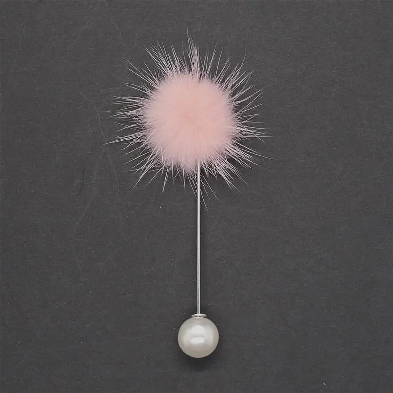 Charm Simulated Pearl Brooch Pins For Women Korean Fur pompom Ball Piercing Lapel Brooches Collar Jewelry Gift 7 Color XZ06-P