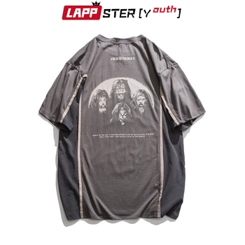 

LAPPSTER-Youth Summer Cat Patchwork Print T Shirts Men 2020 Color Block Oversized Tees Short Sleeve Streetwear Hip Hop T-shirts