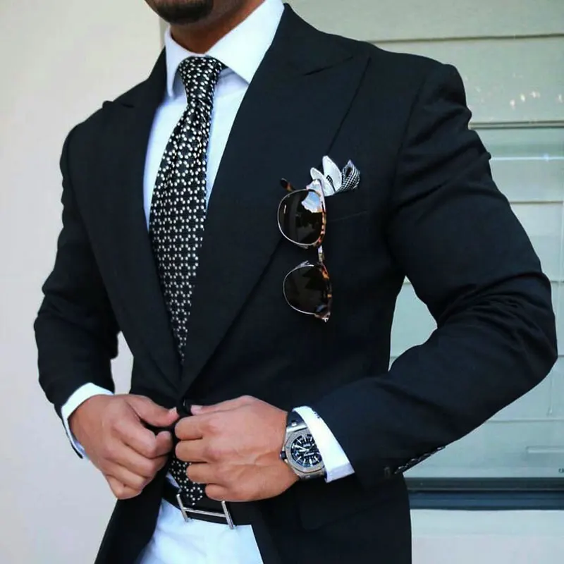 

Wide Peak Classic Black Suits Men 2019 Groom Tuxedo for Wedding Suits Man Blazer Costume Homme Slim Fit Terno Masculino 2Piece