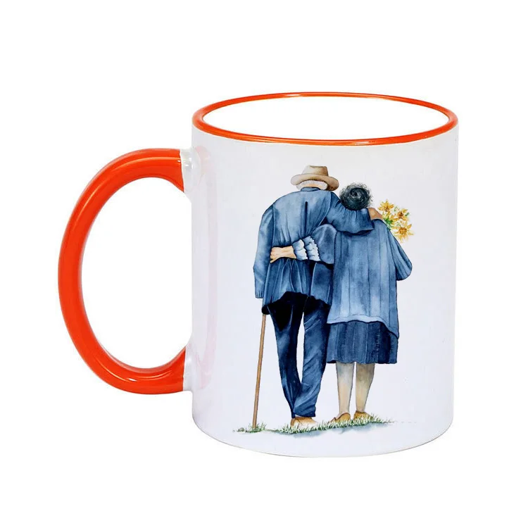 Coffee Mugs Color Handle Ceramic Cup Custom Picture DIY Photo Couple Friends Family Creative Coffee Mug Gift