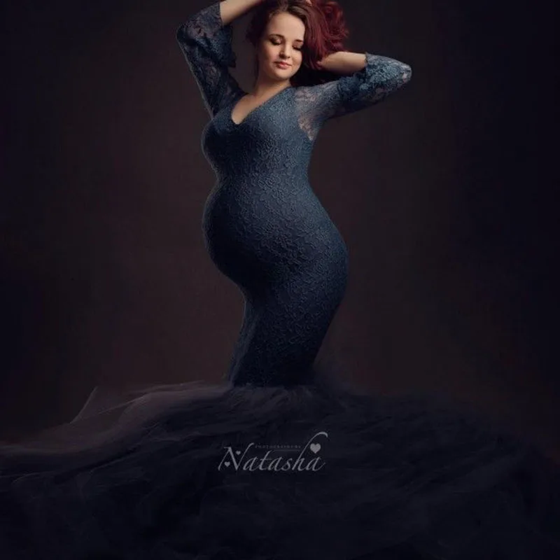 Long Sleeve Maternity Dresses Lace Maxi 