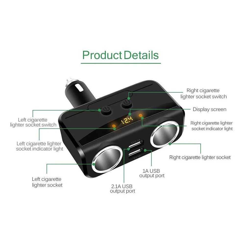 DC-12V-Car-Cigarette-Lighter-Adapter-2-Way-Double-Plug-Socket-Charger-Splitter F