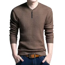 Однотонный мужской свитер, Повседневный пуловер с v-образным вырезом, Мужская Осенняя приталенная рубашка с длинным рукавом, мужские свитера, вязаный кашемировый шерстяной пуловер для мужчин