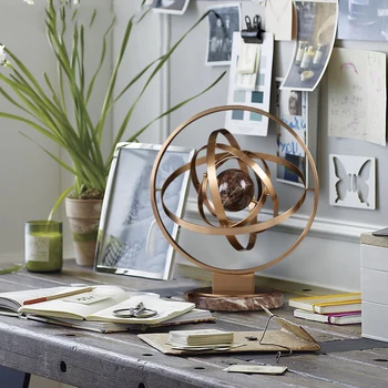 

Modern Spherical Marble Surrounded By A Metal Frame Statue Sculpture Luxurious Globe Marble Craft Statue Art For Home Decor