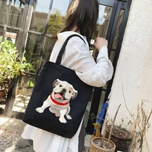 Bulldog Tote Bag Shopper Shoulder Female Designer Handbags Women's Shopping White Canvas Woman Luxury Printed Bags 2021 Summer
