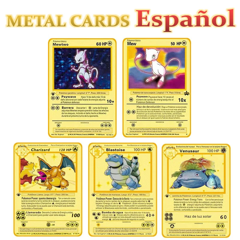 Newest Pokemon Gold Metal Cards In Spanish Anime Original Charizard Pikachu Action Child Toy Collection Christmas Gift | Игрушки и хобби