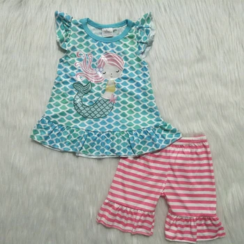 

summer newborn baby outfit Mermaid Shirt +Striped Shorts summer baby girl outfit 2 pieces boutique clothing set child clothes
