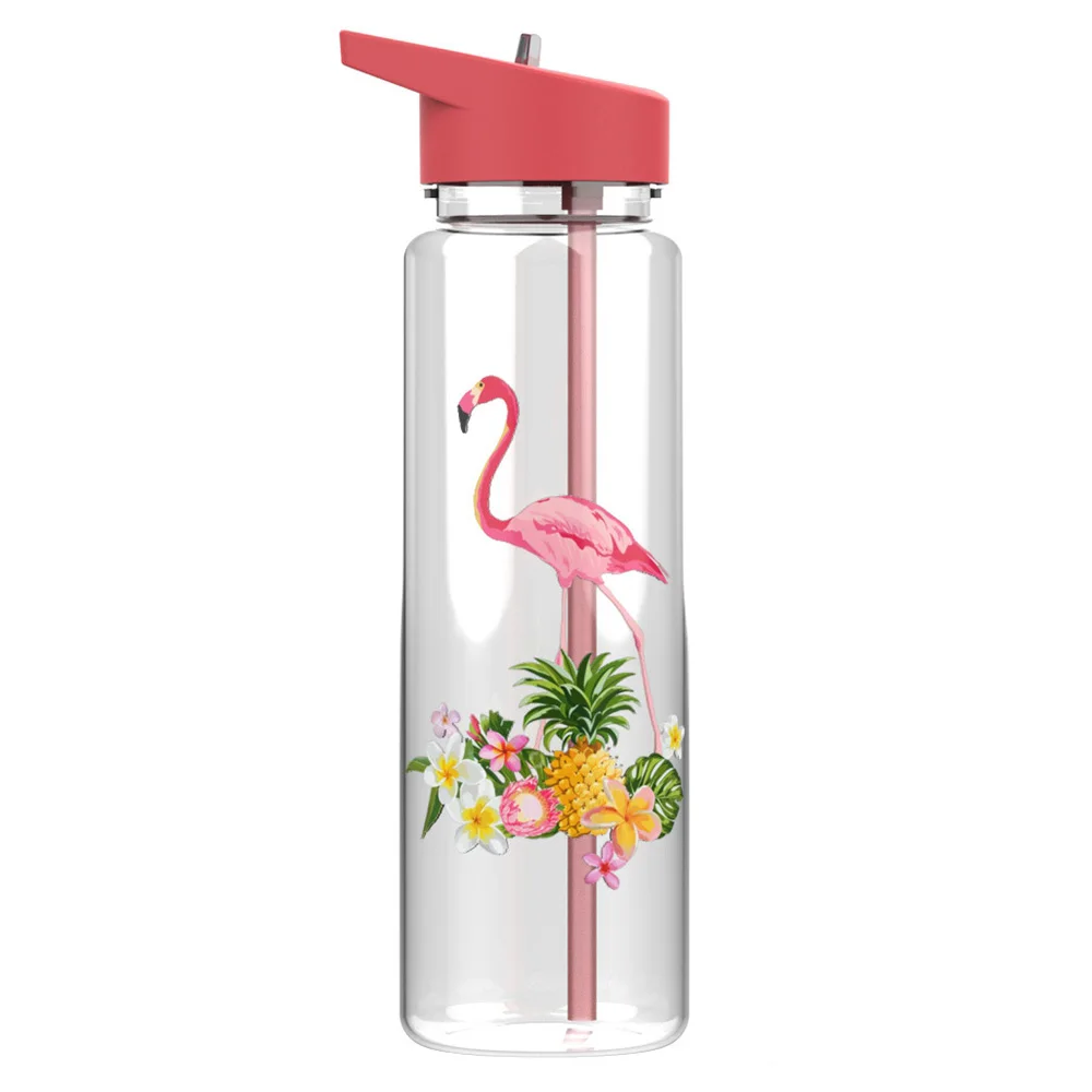 Bpa бесплатно 750 мл соломенная бутылка для воды с Фламинго печать с Фламинго единорог Печать Спорт чайник - Цвет: 1