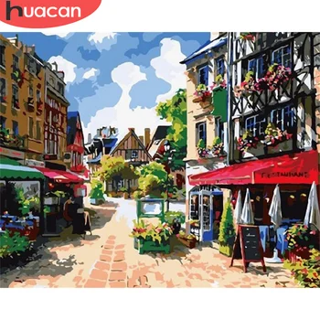 

HUACAN Pictures By Numbers City Landscape Oil Painting Wall Art DIY Paint By Number Canvas For Adults Street Kits Unique Gift