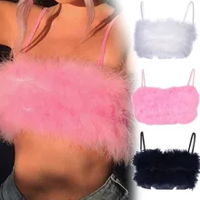 Модный женский сексуальный меховой топ на бретелях без рукавов Топ на бретельках жилет топы