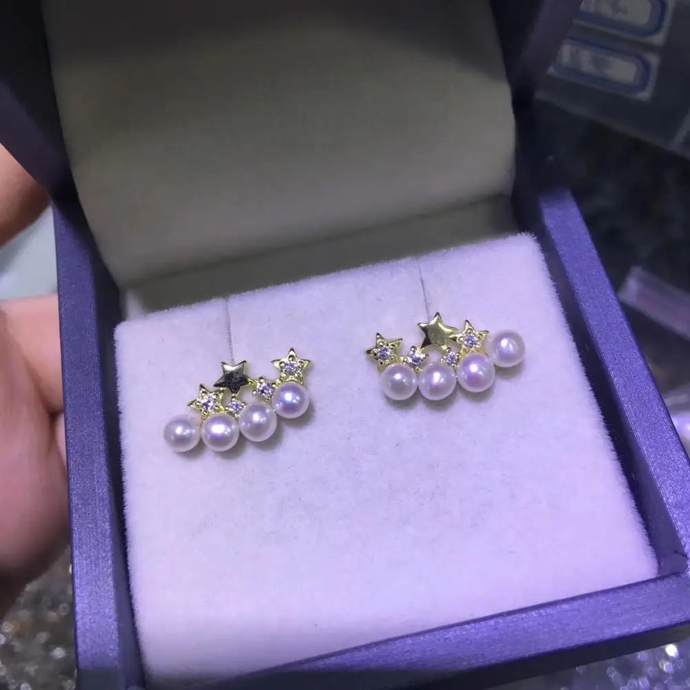 gold-white pearl YIKALAISI, 925 пробы, серебряные ювелирные изделия, жемчужные серьги,, ювелирные изделия из натурального жемчуга, 3-4 мм, серьги-гвоздики для женщин - Цвет камня: gold-white pearl