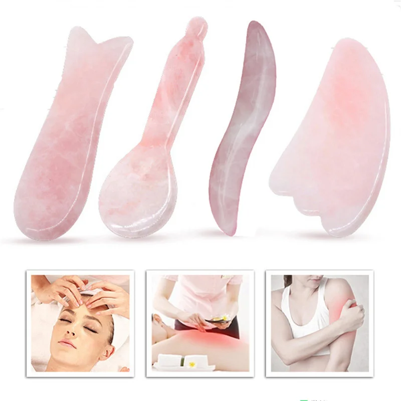 

Rose Quartz Jade Guasha Board Natural Stone Scraper Chinese Gua Sha Tools For Face Neck Back Body Acupuncture Pressure Therapy