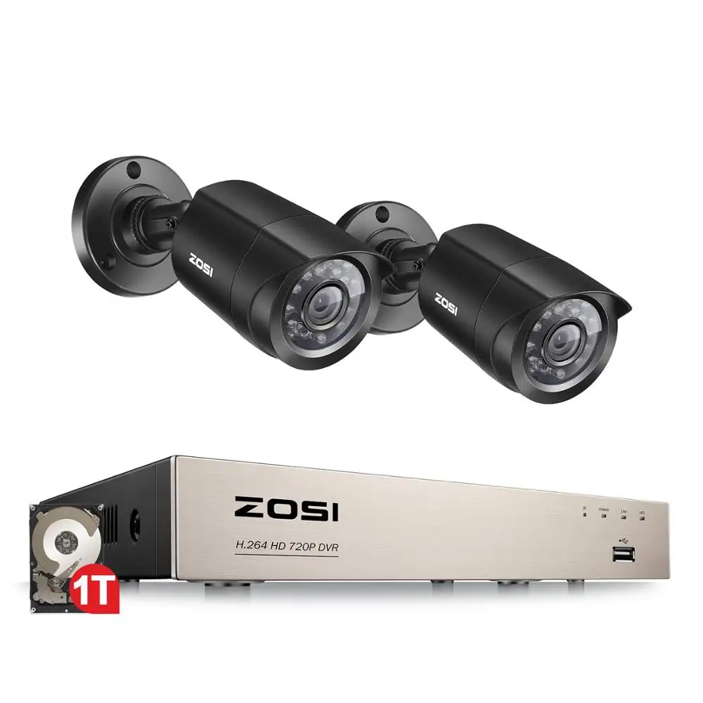 ZOSI 4CH DVR CCTV система 2CH / 4CH 1,0 MP инфракрасная камера безопасности 720P HDMI TVI CCTV DVR 1200TVL комплект для наблюдения