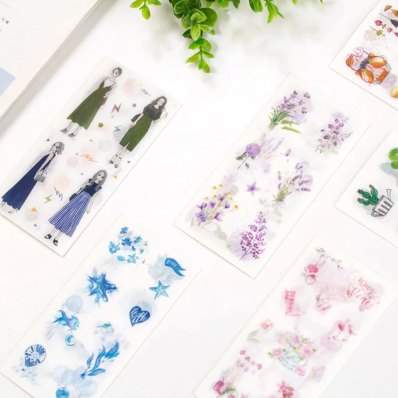 

6Sheets Kawaii Flowers Stickers Cute Stationery Stickers Cat Decor Stickers For Girls DIY Scrapbooking Diary Albums Supplies