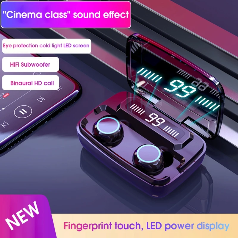 

Touch Control TWS Bluetooth Wireless Earphones Mini In-ear Headset Noise Cancelling LED Display Earphones For Sports /Game