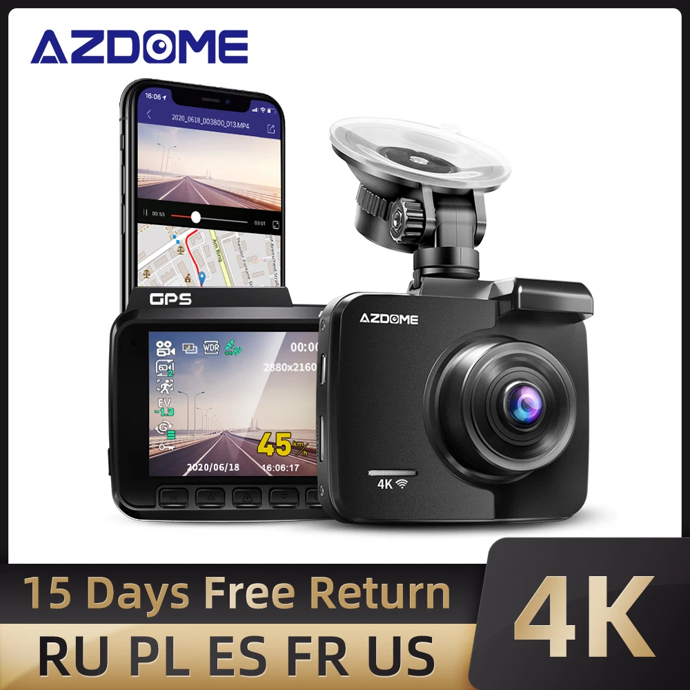 AZDOME Mini GS63H 4k Wifi Recorder 1080P Dual Lens Rearview Car DVRS Super Night Vision Camera Built in GPS Wide Angle Dash Cam