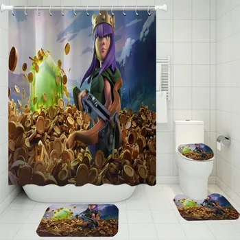 

Cartoon Waterproof Shower Curtain Toilet Mat Floor Mat U-shaped Mat Non-slip Carpet Bathroom Shower Set Printed Shower Curtain