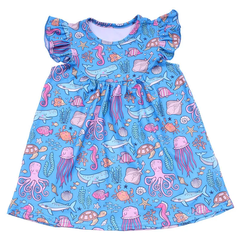 Летняя одежда для маленьких девочек; Футболка с принтом фламинго, единорога, динозавра, животных; топы для девочек; Детский костюм принцессы русалки - Цвет: 4