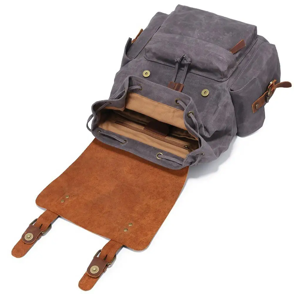 1 шт. мужской водонепроницаемый холст кожаный двойной рюкзак дорожная сумка с хлопковой подкладкой жгут с большой вместительностью рюкзак