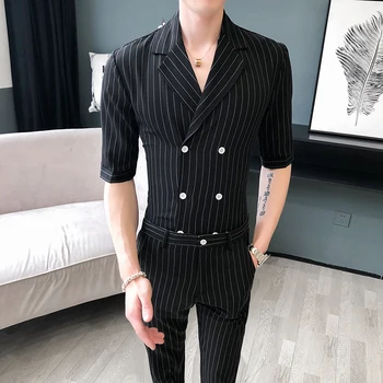 

2 Piece Striped Suit Men Slim Fit Wedding Suits for Men Double Breasted Street Wear Social Casual Costume Homme Terno Masculino