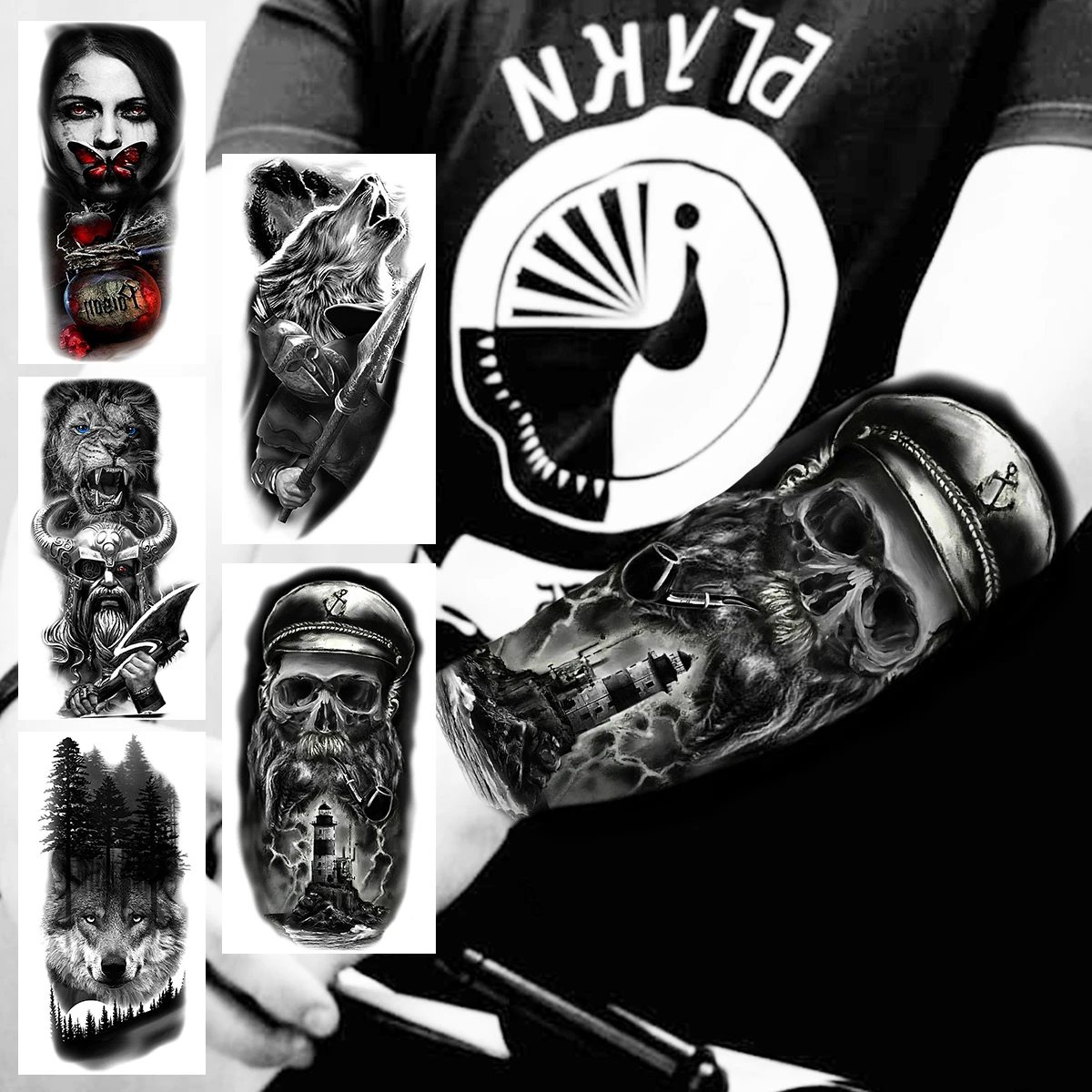 

Pirate Captain Temporary Tattoos For Women Men Realistic Vampire Wolf Warrior Lion Fake Tattoo Sticker Forearm Waterproof Tatoos