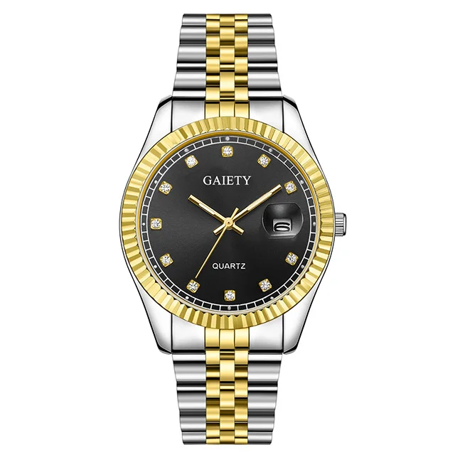 gold black Модные синие часы, мужские водонепроницаемые кварцевые часы с календарем, люксовый бренд, мужские ролевые серебряные часы из нержавеющей стали, мужские наручные часы - Цвет: gold black