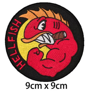 

Sport Team Hellfish Badge Iron On Patch Stickers, Fish Monster Embroidered Jacket Jean Patch, DIY Clothing Accessories Wholesal
