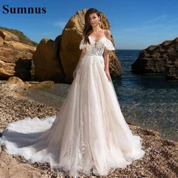 Sumnus Vintage Wedding Dresses Lace Appliques Off The Shoulder Princess Bridal Dress Plus Size Wedding Women Gowns Sweep Train