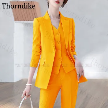 

Thorndike Custom Made 2 Piece Set Women Pant Suits Single Button Ladies Suits Solid Slim Peaked Lapel Business Suit Women 2020