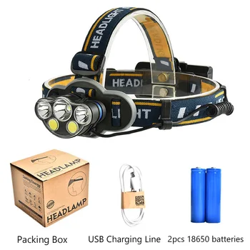 

XML-T6+COB 5leds/7leds LED Head Lamp 18000lm LED Headlight Head Lamp Tube Torch Flashlight+USB Cable+18650 Battery