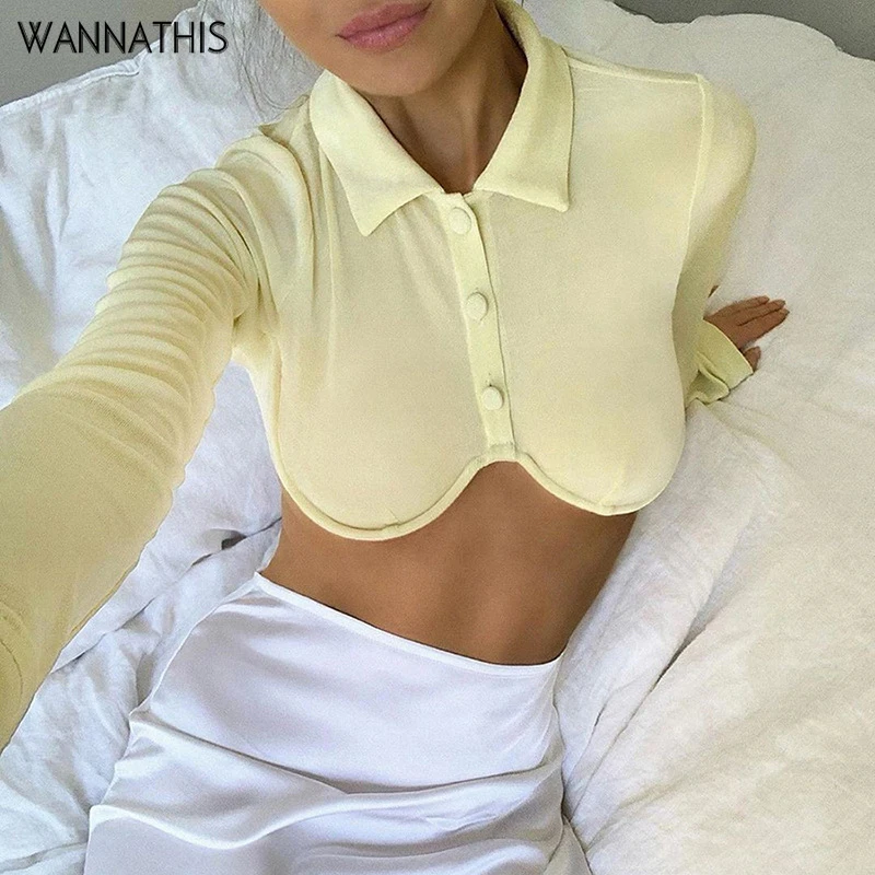 Кроп-топ WannaThis женский с длинным рукавом приталенный эластичный пикантный топ